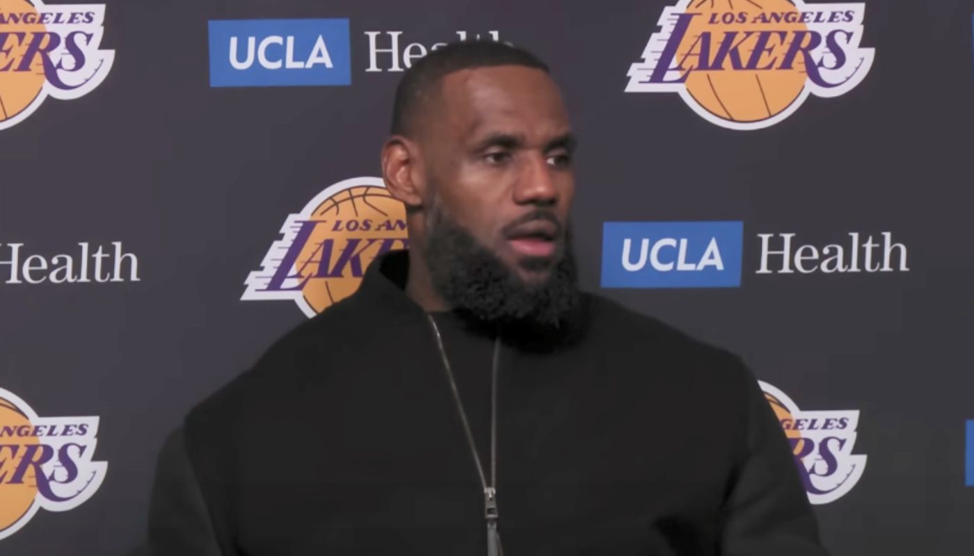 LeBron James at press conference for the Lakers