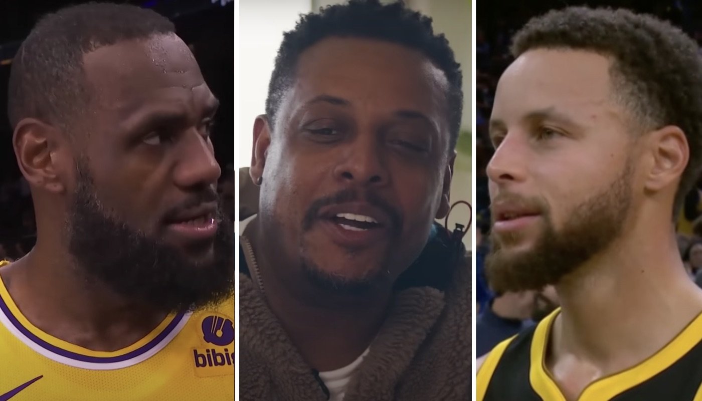 Les légendes NBA LeBron James (gauche), Paul Pierce (centre) et Stephen Curry (droite)