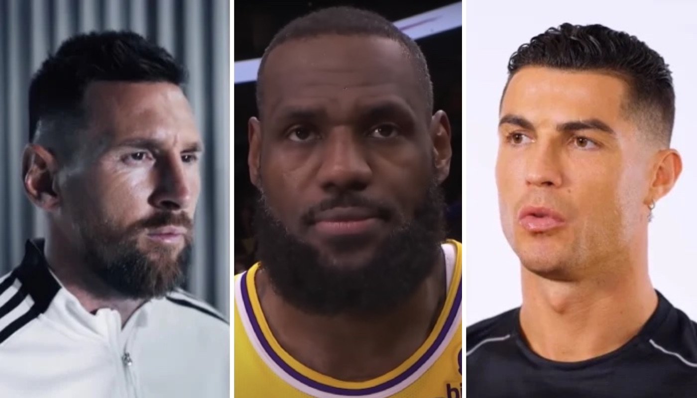 Les sportifs de renom Lionel Messi (gauche), LeBron James (centre) et Cristiano Ronaldo (droite)