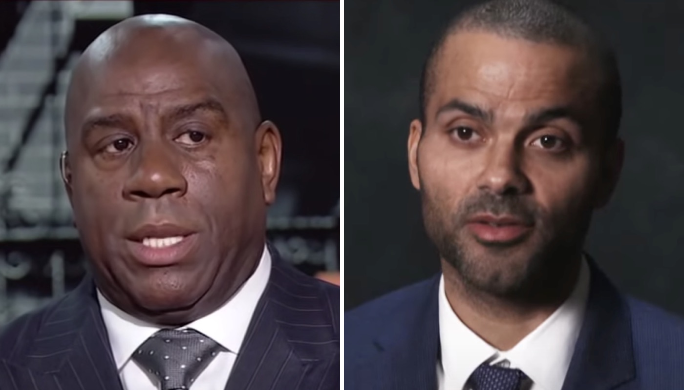 Les légendes NBA Magic Johnson (gauche) et Tony Parker (droite)