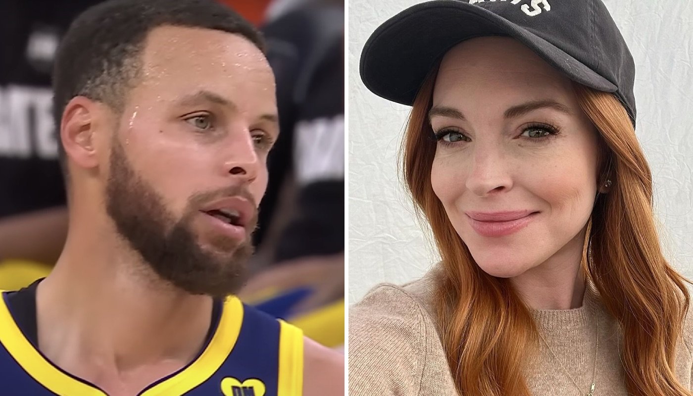 La superstar NBA des Golden State Warriors, Stephen Curry (gauche) et la célèbre actrice Lindsay Lohan (droite)