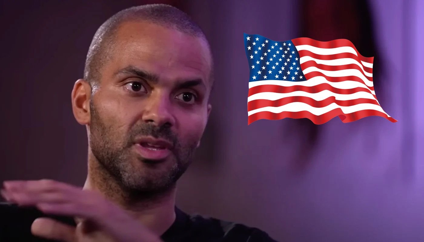 La légende NBA française Tony Parker, ici accompagnée du drapeau américain