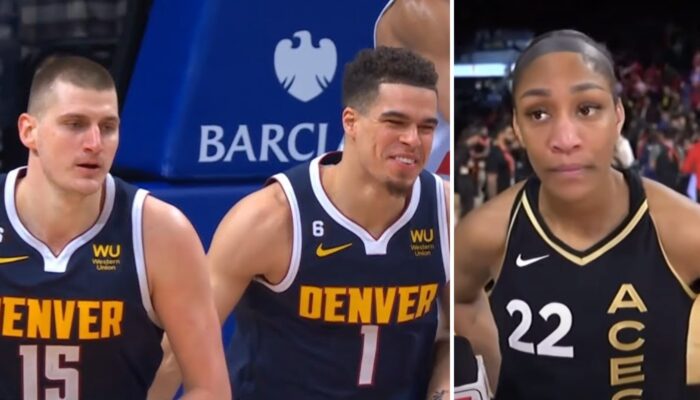 Les joueurs NBA des Denver Nuggets, Nikola Jokic et Michael Porter Jr. (gauche) et la star WNBA A'ja Wilson (droite)