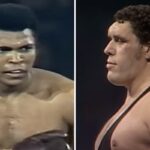 La photo ridicule de Mohamed Ali (1m91) avec le monstre français Andre The Giant (2m25, 240kg)