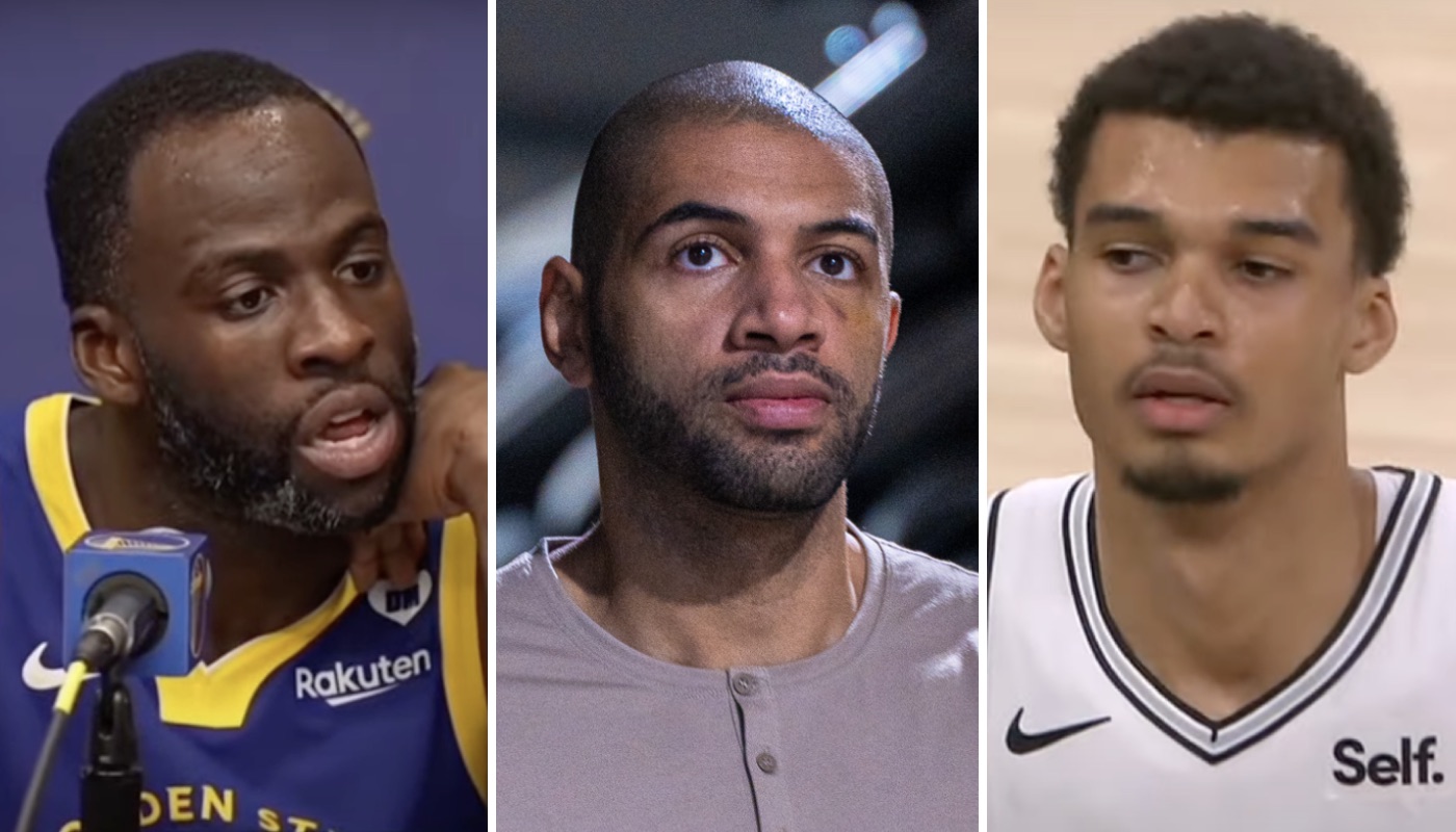 Les joueurs NBA Draymond Green (gauche), Nicolas Batum (centre) et Victor Wembanyama (droite)