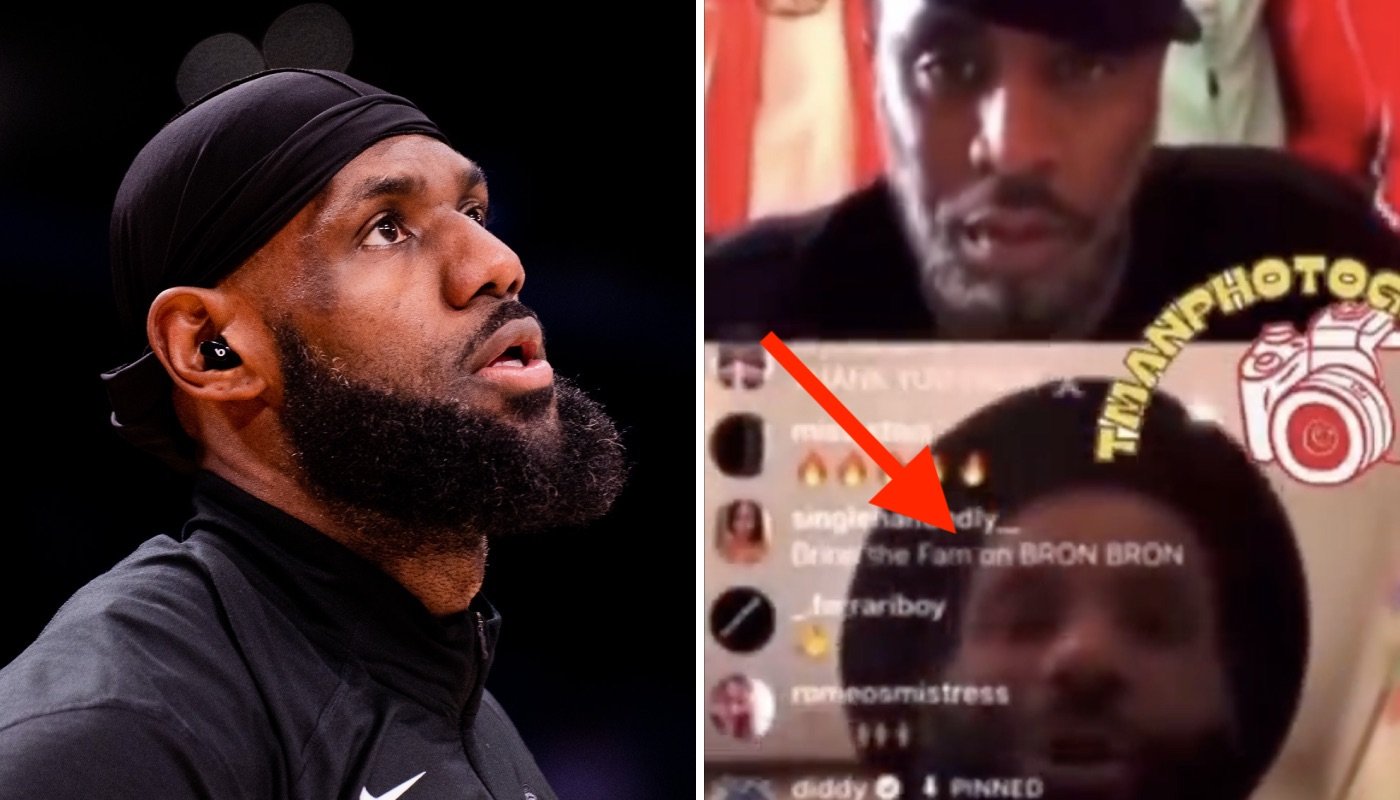 La superstar NBA LeBron James (gauche), accompagnée du rappeur Diddy dans un vieux live Instagram (droite)