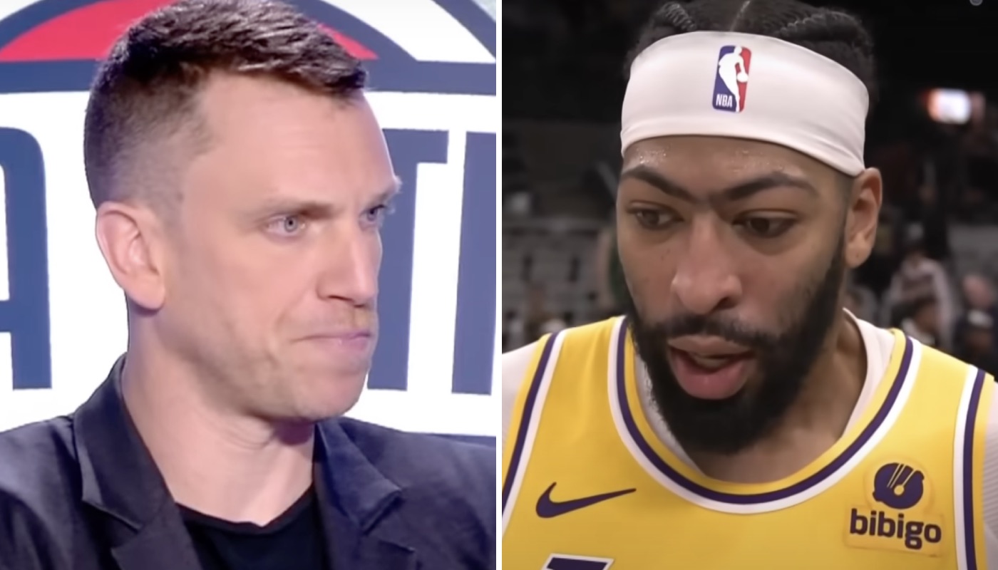 Le journaliste français Rémi Reverchon (gauche) et la superstar NBA Anthony Davis (droite)