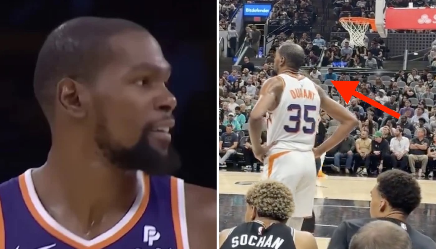 La superstar NBA des Phoenix Suns, Kevin Durant (gauche) a fait le buzz avec son comportement devant le banc des Spurs et Victor Wembanyama