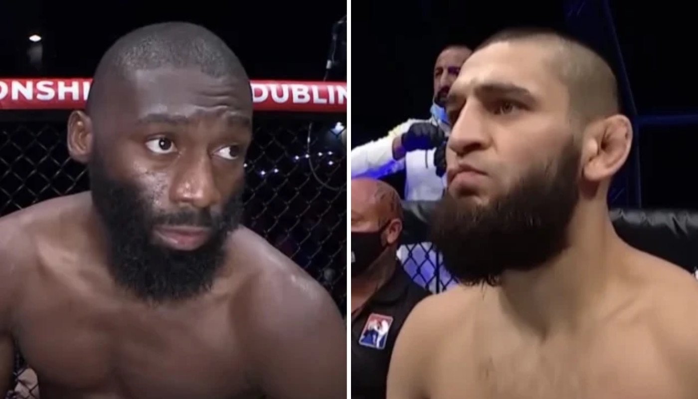 Les combattants MMA Cédric Doumbé (gauche) et Khamzat Chimaev (droite)