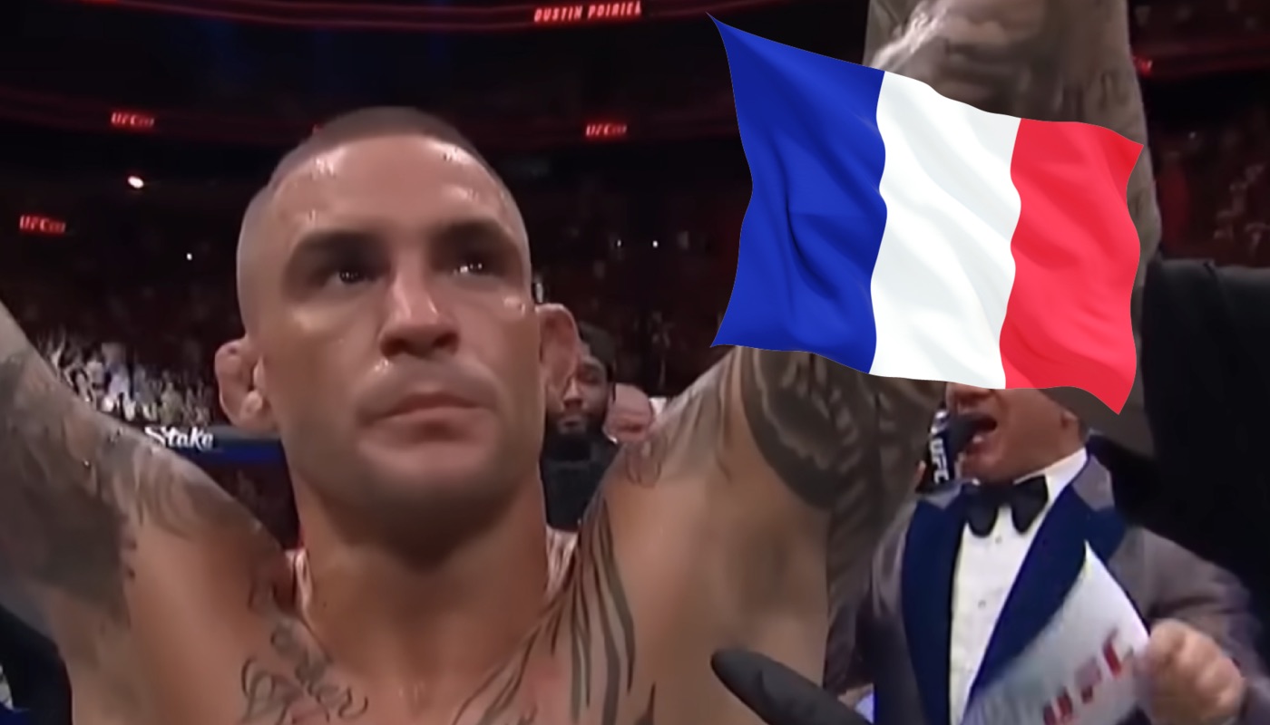 Le combattant UFC Dustin Poirier, ici accompagné du drapeau français