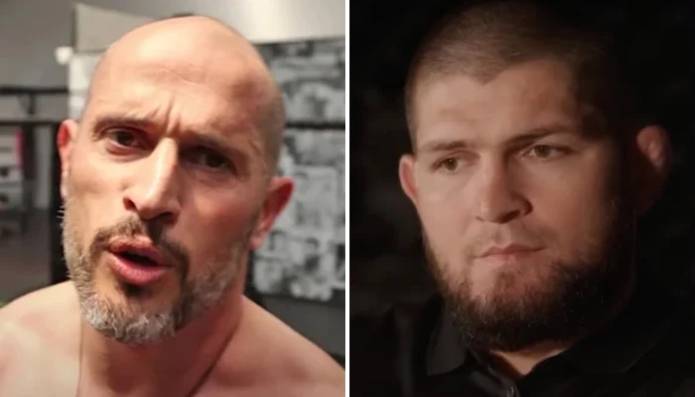 Les combattants MMA Gregory Bouchelaghem, alias GregMMA (gauche), et Khabib Nurmagomedov (droite)