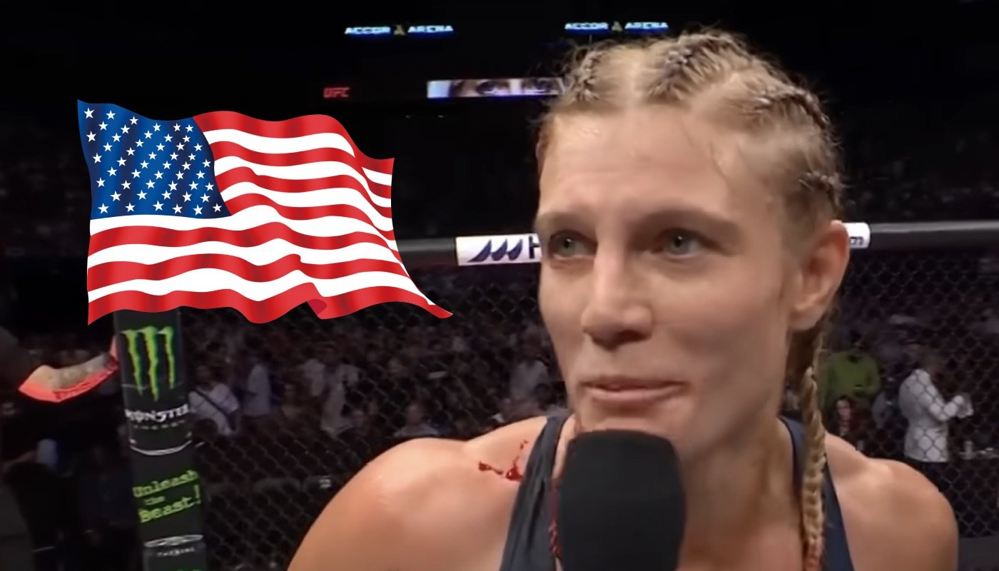 La combattante UFC française Manon Fiorot, ici accompagnée du drapeau des États-Unis