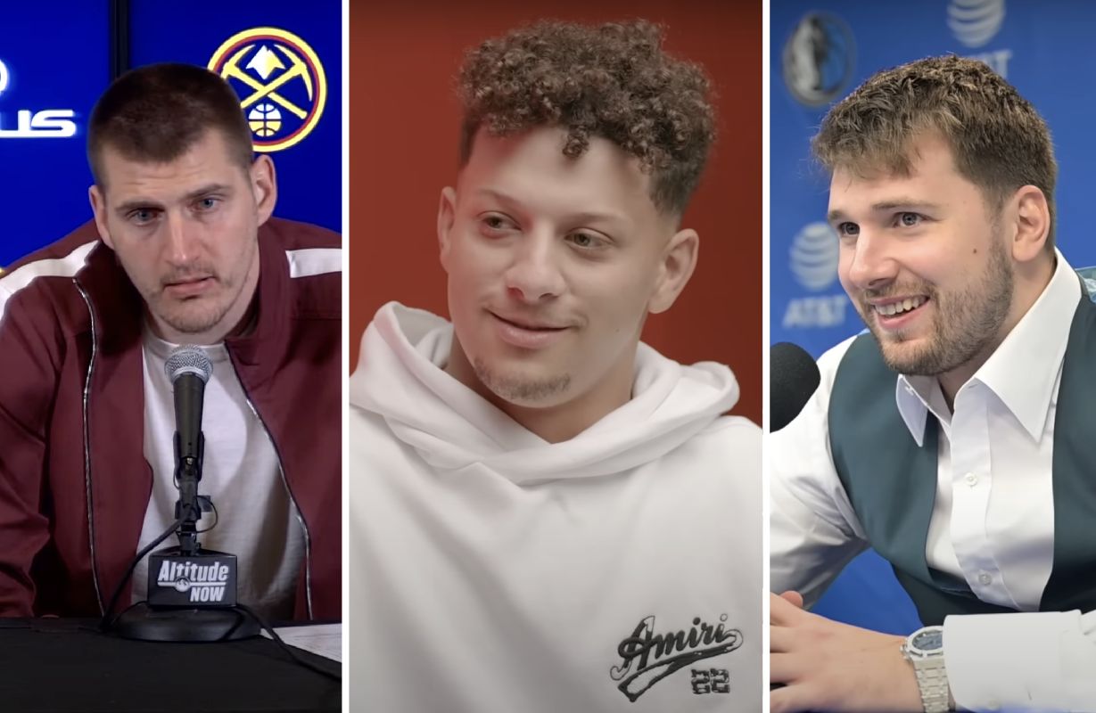 Patrick Mahomes, légende de la NFl, avec Nikola Jokic des Nuggets et Luka Doncic des Mavericks