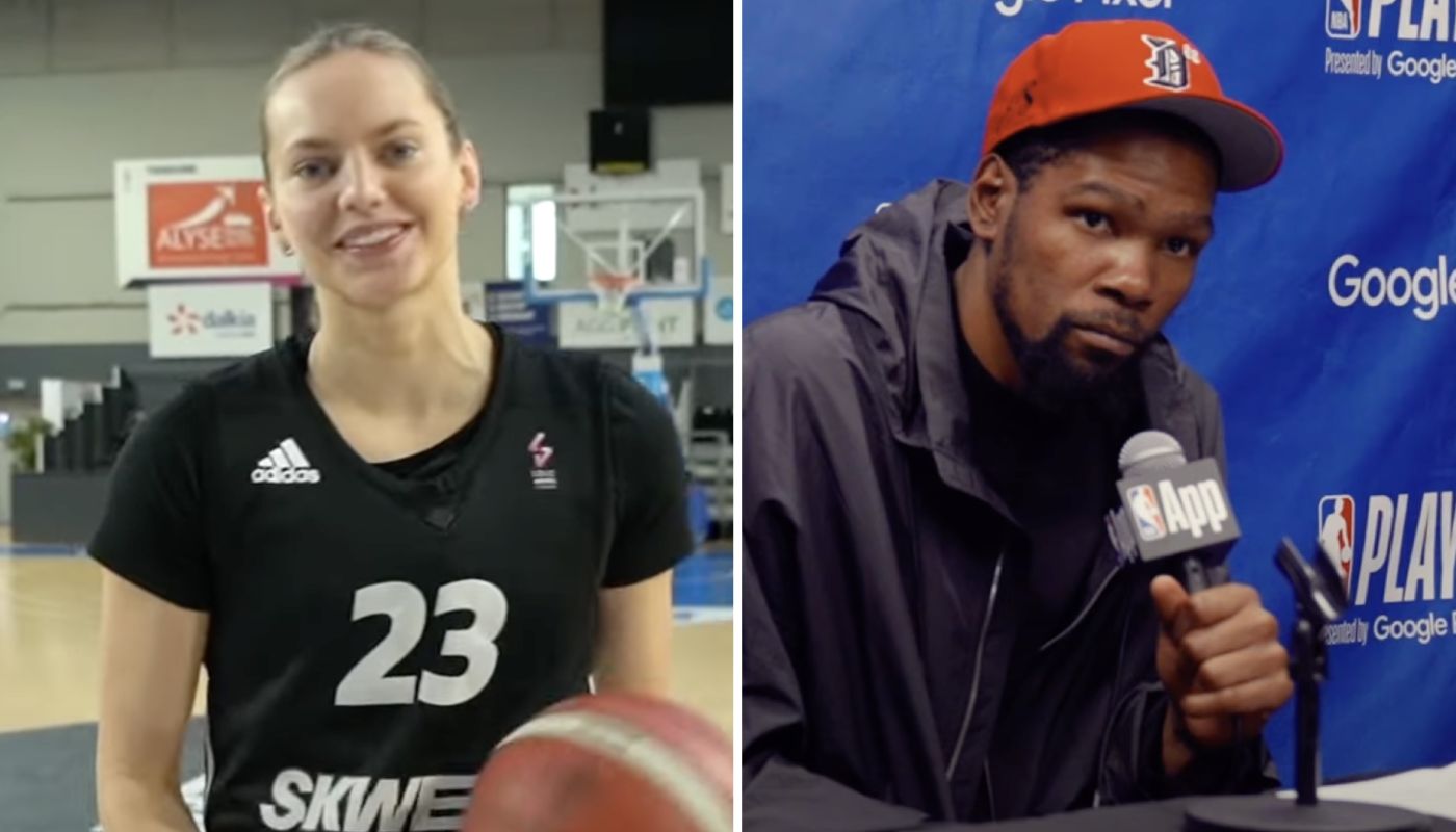 Marine Johannès, superstar de l'équipe de France et Kevin Durant, légende NBA des Suns