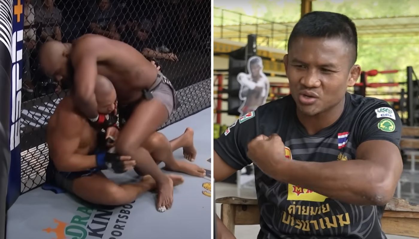 Ciryl Gane lors du combat contre Jon Jones, et la légende Buakaw