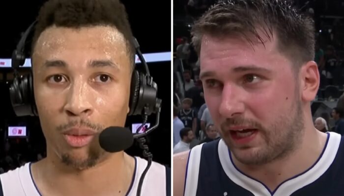 Les joueurs NBA des Dallas Mavericks, Dante Exum (gauche) et Luka Doncic (droite)