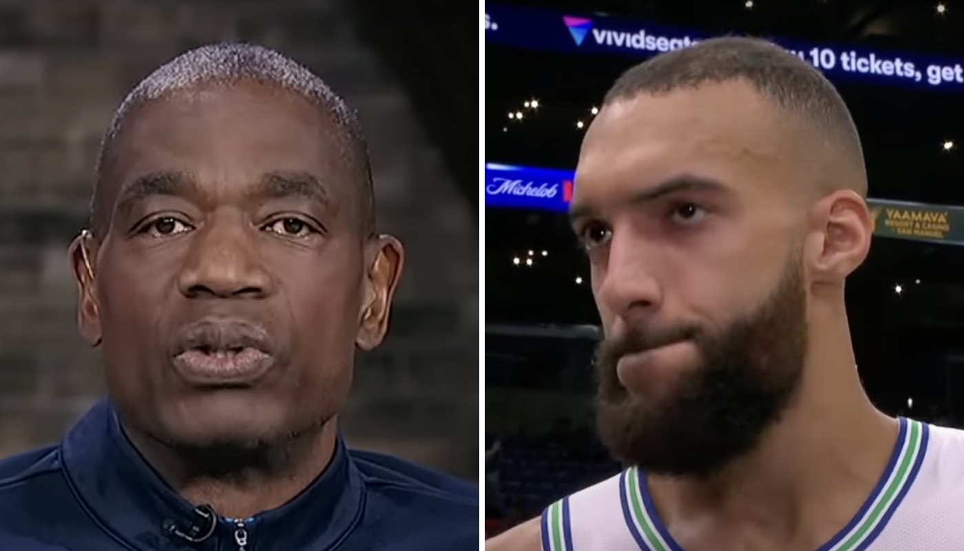 La légende NBA Dikembe Mutombo (gauche) et le pivot français des Minnesota Timberwolves, Rudy Gobert (droite)