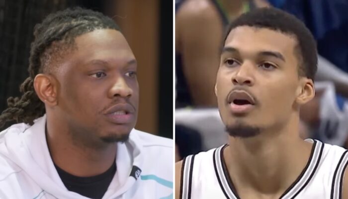 Les joueurs NBA français Kevin Séraphin (gauche) et Victor Wembanyama (droite)