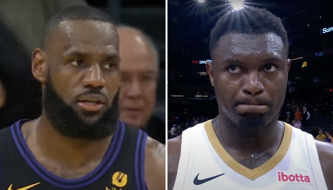 Les stars NBA LeBron James (gauche) et Zion Williamson (droite)