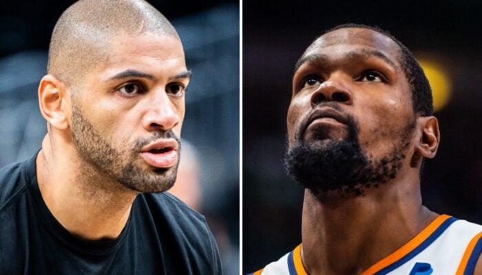 Les joueurs NBA Nicolas Batum (gauche) et Kevin Durant (droite)