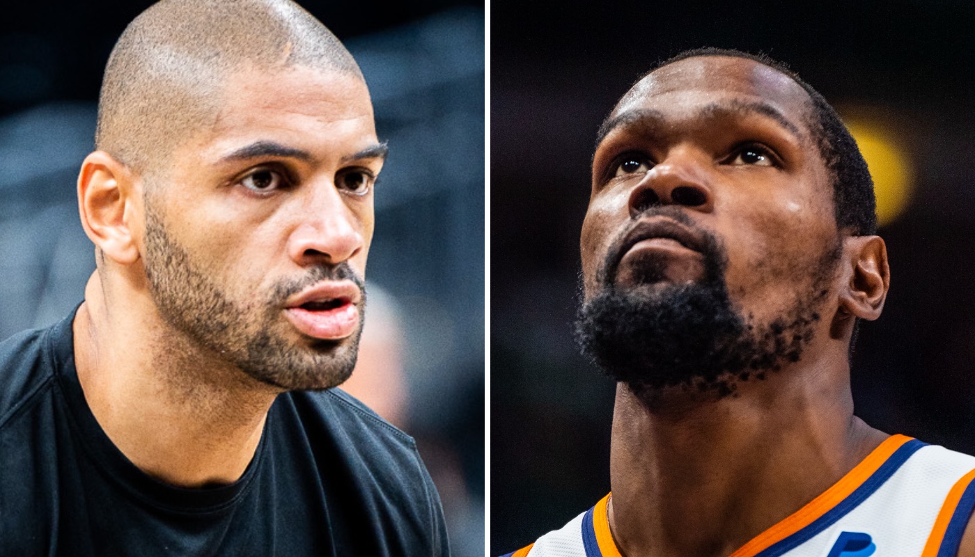 Les joueurs NBA Nicolas Batum (gauche) et Kevin Durant (droite)