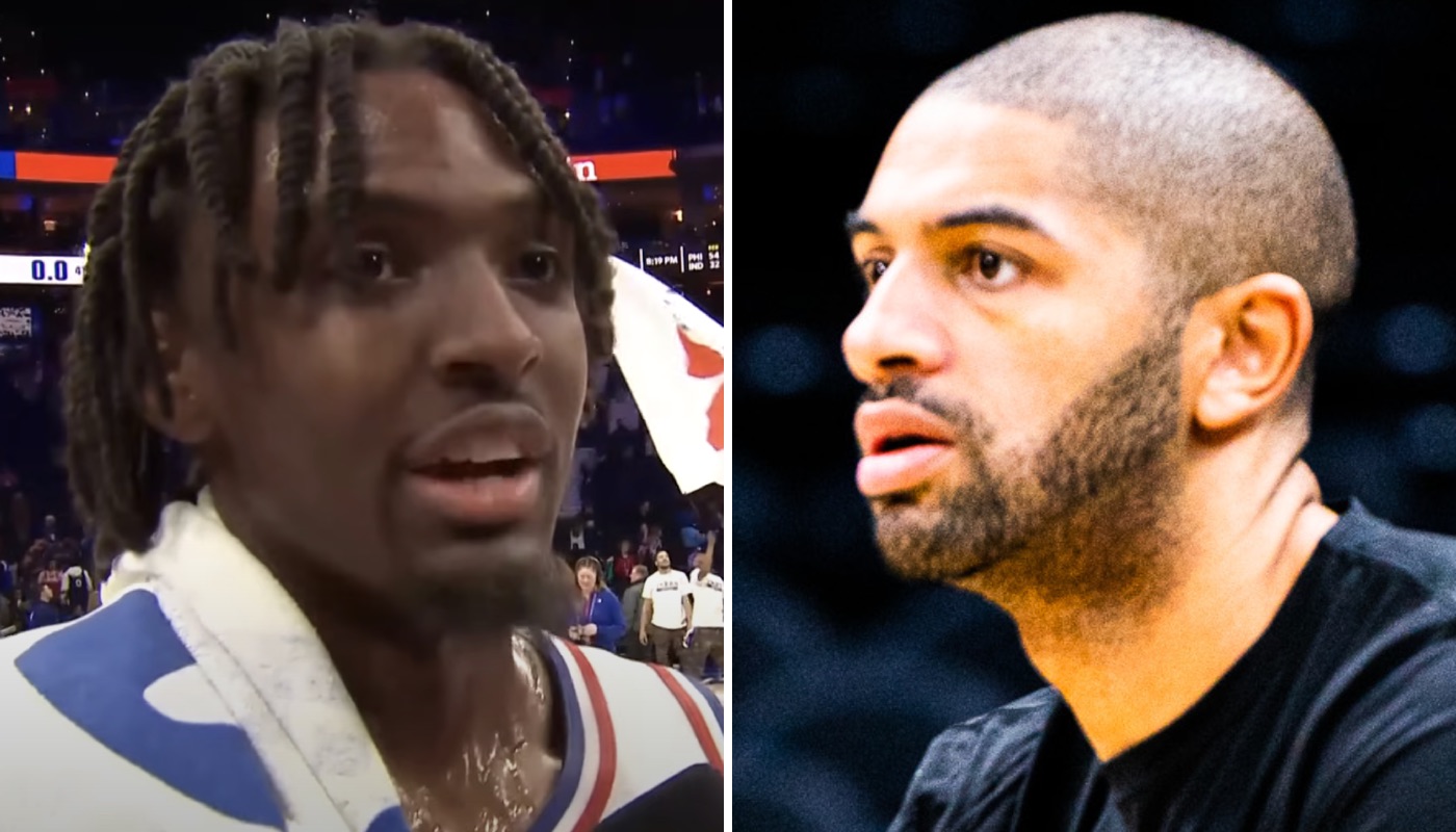 Les joueurs NBA des Philadelphia 76ers, Tyrese Maxey (gauche) et Nicolas Batum (droite)