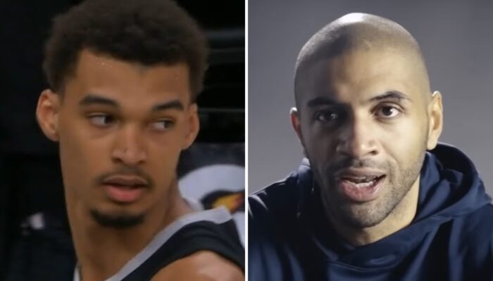 Les joueurs NBA français Victor Wembanyama (gauche) et Nicolas Batum (droite)