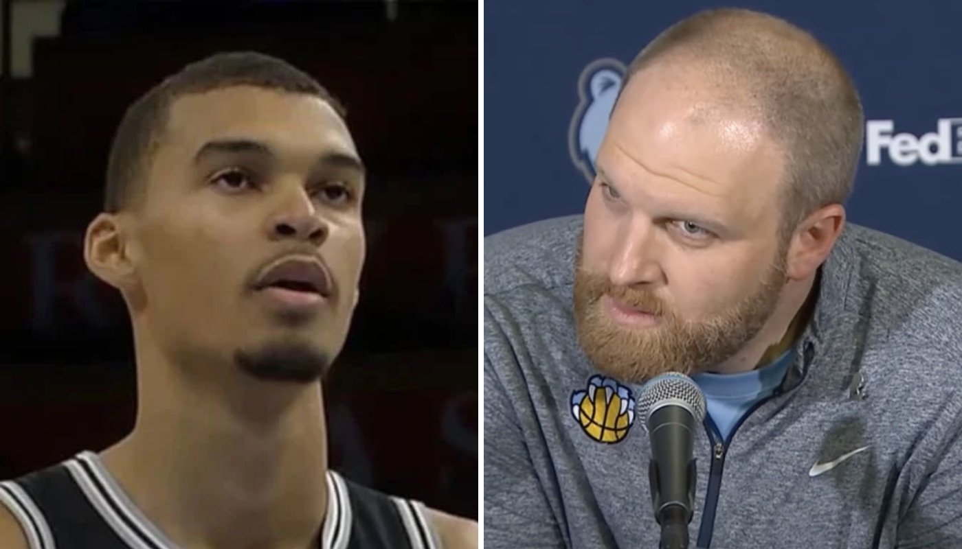 L'intérieur NBA français des San Antonio Spurs, Victor Wembanyama (gauche) et l'entraineur des Memphis Grizzlies, Taylor Jenkins (droite)