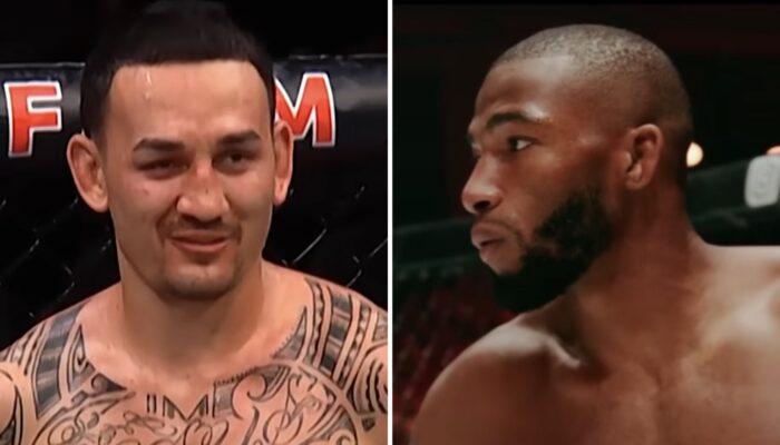 La légende UFC Max Holloway (gauche) et le combattant-star français du KSW, Salahdine Parnasse (droite)