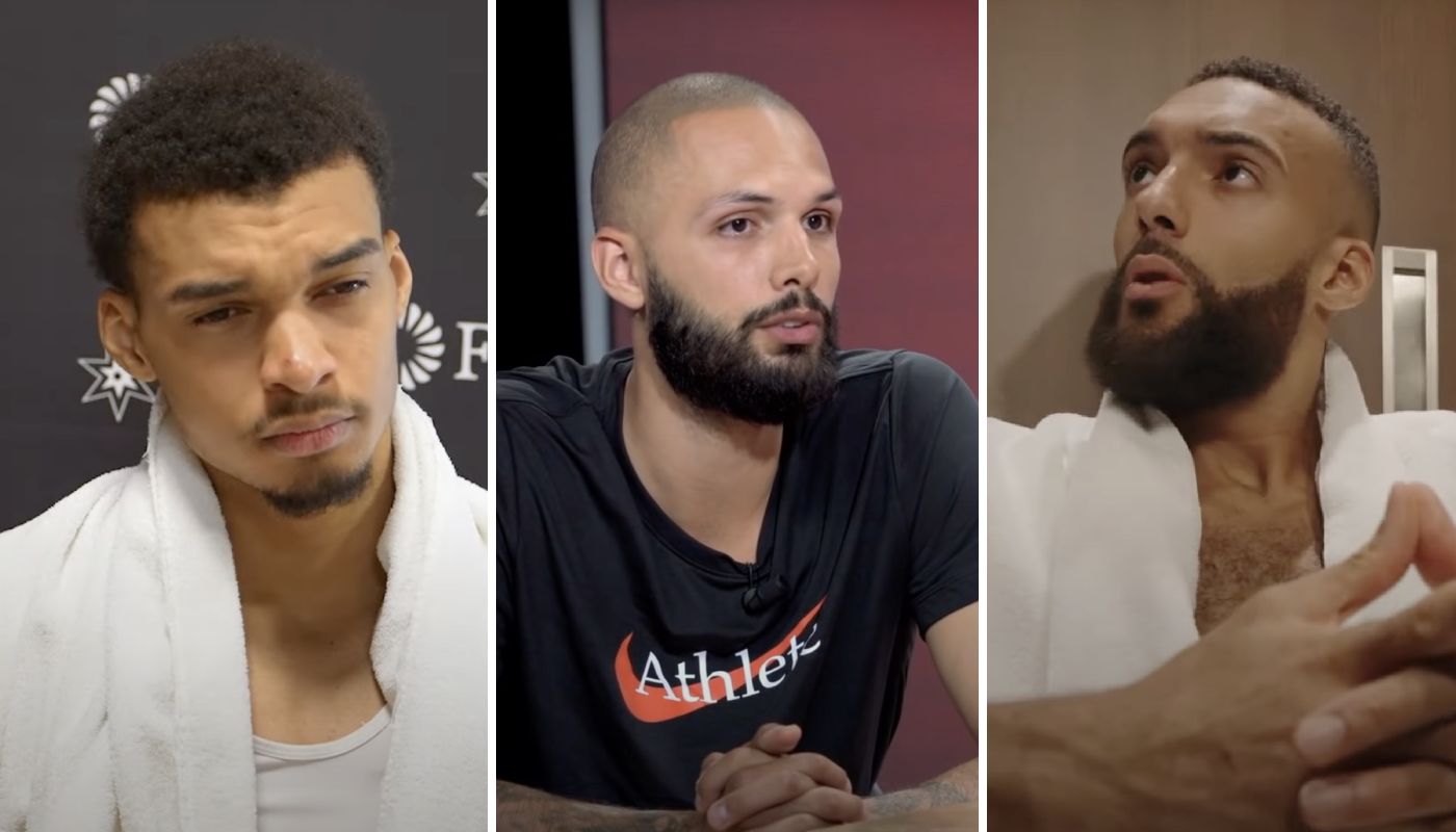 Victor Wembanyama des Spurs, Evan Fournier des Pistons, Rudy Gobert des Timberwolves, coéquipiers en équipe de France
