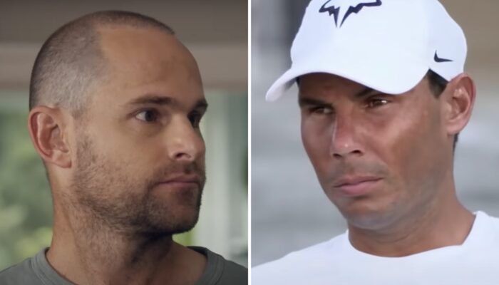 Les tennismen de légende Andy Roddick (gauche) et Rafael Nadal (droite)