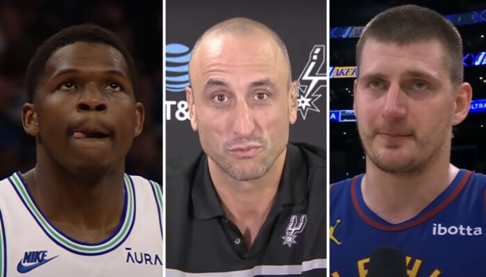 Les stars NBA Anthony Edwards (gauche) et Nikola Jokic (droite) ainsi que la légende des San Antonio Spurs, Manu Ginobili (droite)