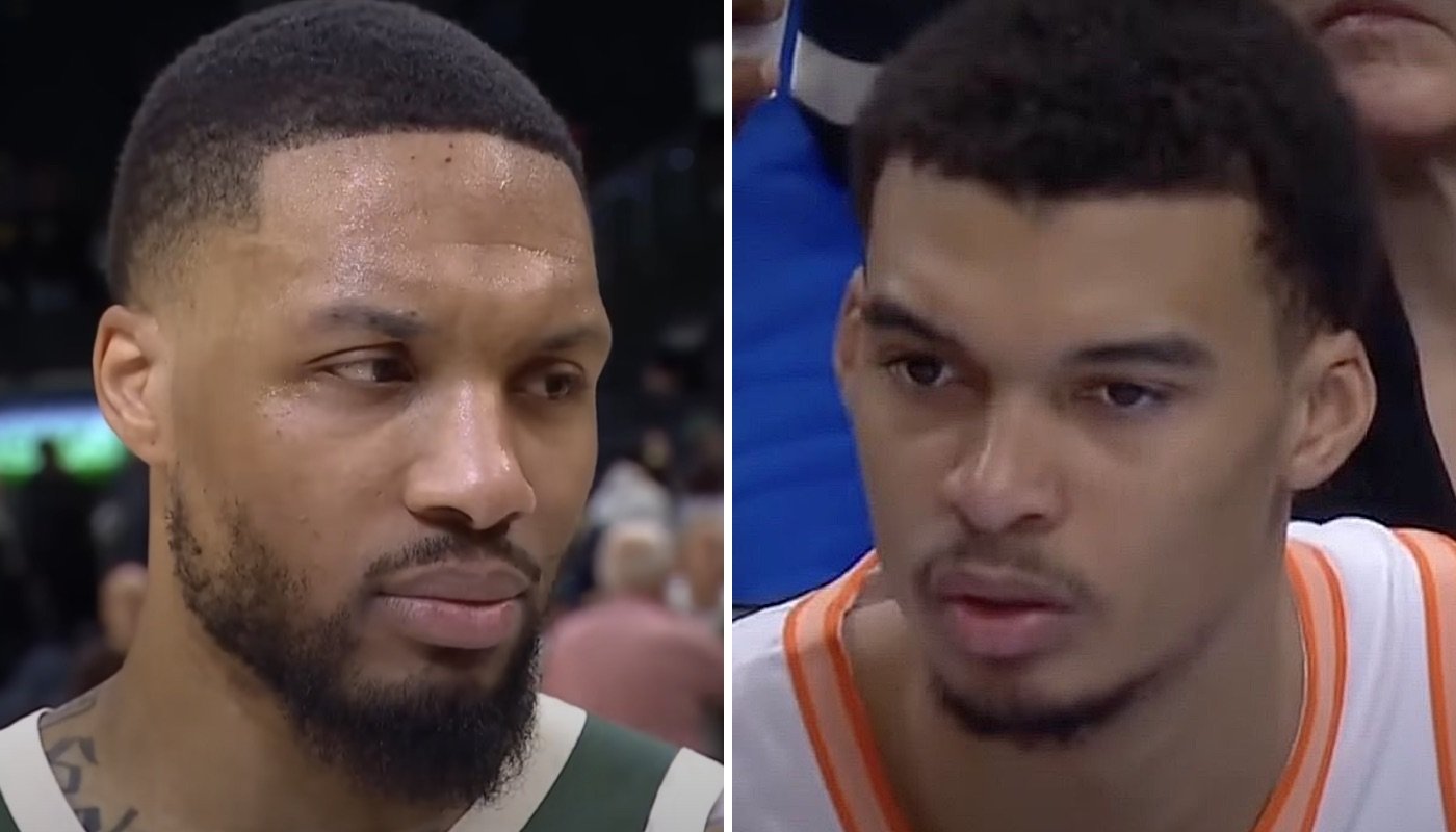 Les joueurs NBA Damian Lillard (gauche) et Victor Wembanyama (droite)