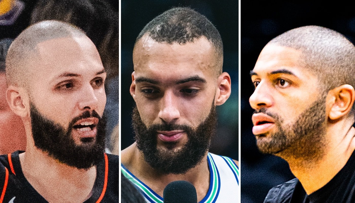 Les joueurs NBA français Evan Fournier (gauche), Rudy Gobert (centre) et Nicolas Batum (droite)