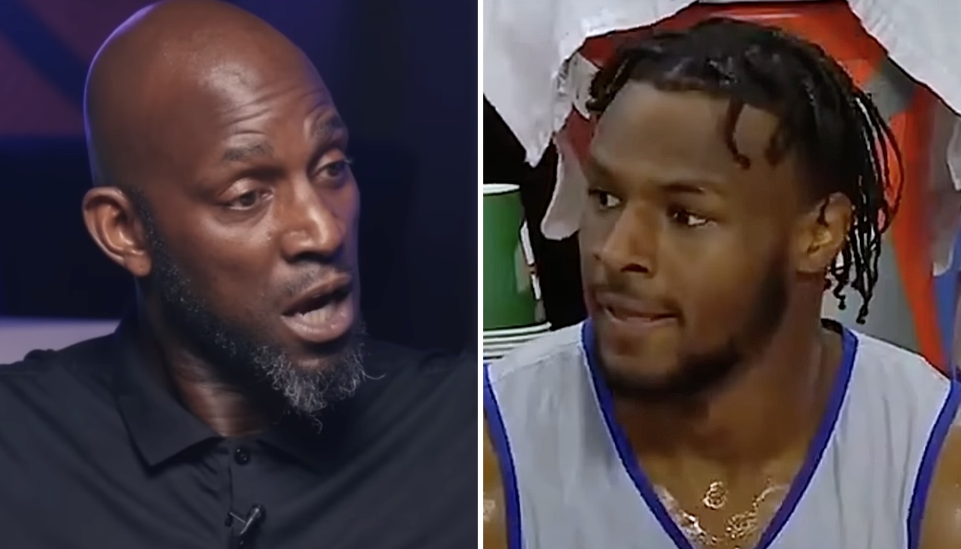 La légende NBA Kevin Garnett (gauche) et le prospect Bronny James (droite)