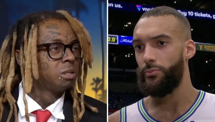 Le rappeur de légende Lil Wayne (gauche) et le pivot NBA français des Minnesota Timberwolves, Rudy Gobert (droite)
