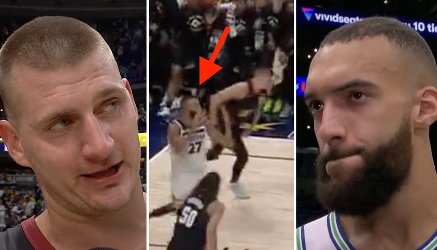 Les stars NBA Nikola Jokic (gauche) et Rudy Gobert (droite) se sont retrouvés dans une séquence virale lors du Game 5 entre Nuggets et Timberwolves