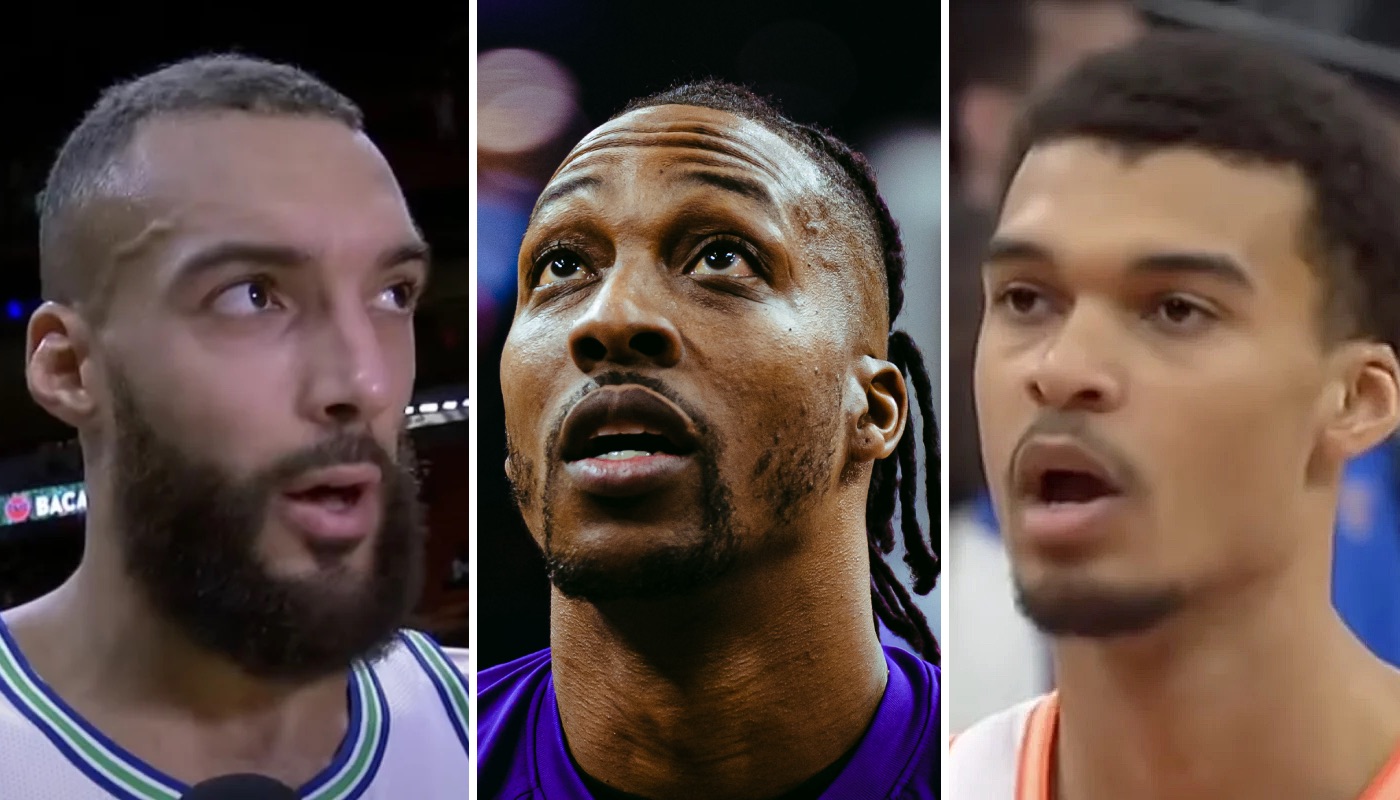 Les joueurs NBA Rudy Gobert (gauche), Dwight Howard (centre) et Victor Wembanyama (droite)