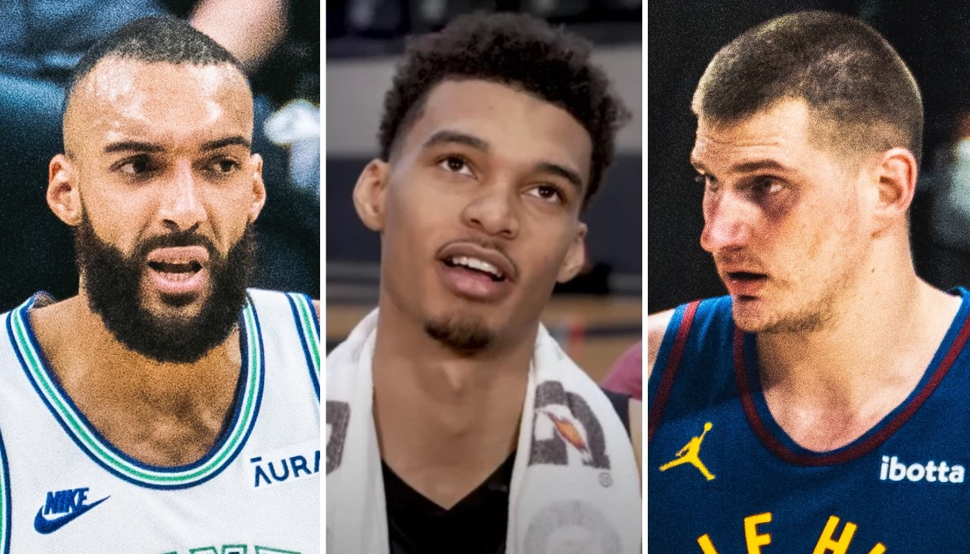 Les stars NBA Rudy Gobert (gauche), Victor Wembanyama (centre) et Nikola Jokic (droite)