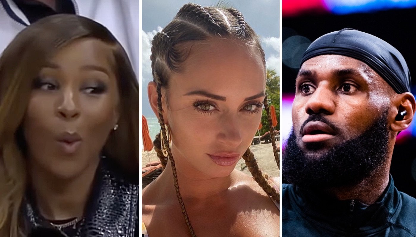 La superstar NBA LeBron James (droite), sa femme Savannah (gauche) et sa prétendue maîtresse YesJulz (centre)
