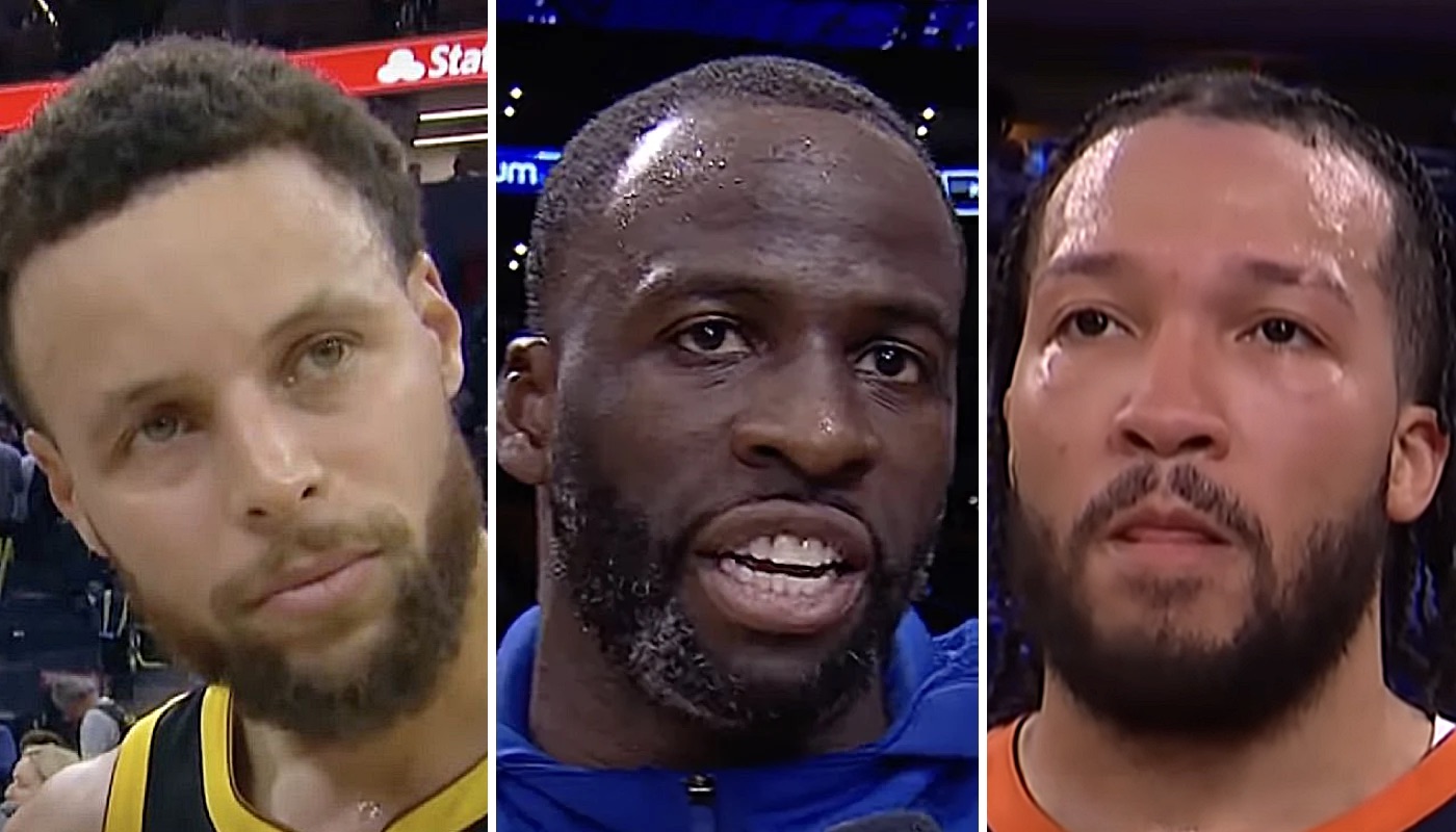 Les stars NBA Stephen Curry (gauche), Draymond Green (centre) et Jalen Brunson (droite)