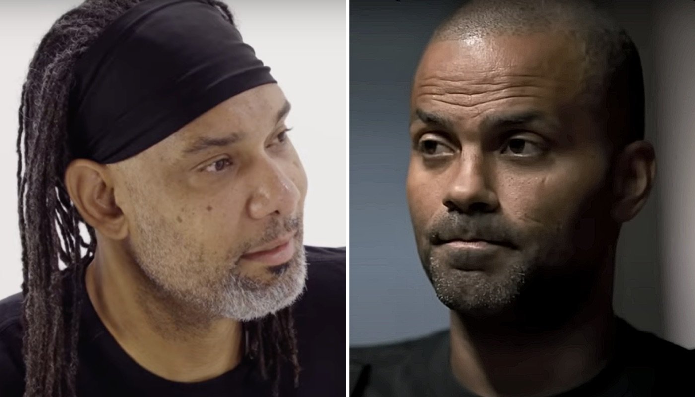 Les légendes NBA des San Antonio Spurs, Tim Duncan (gauche) et Tony Parker (droite)