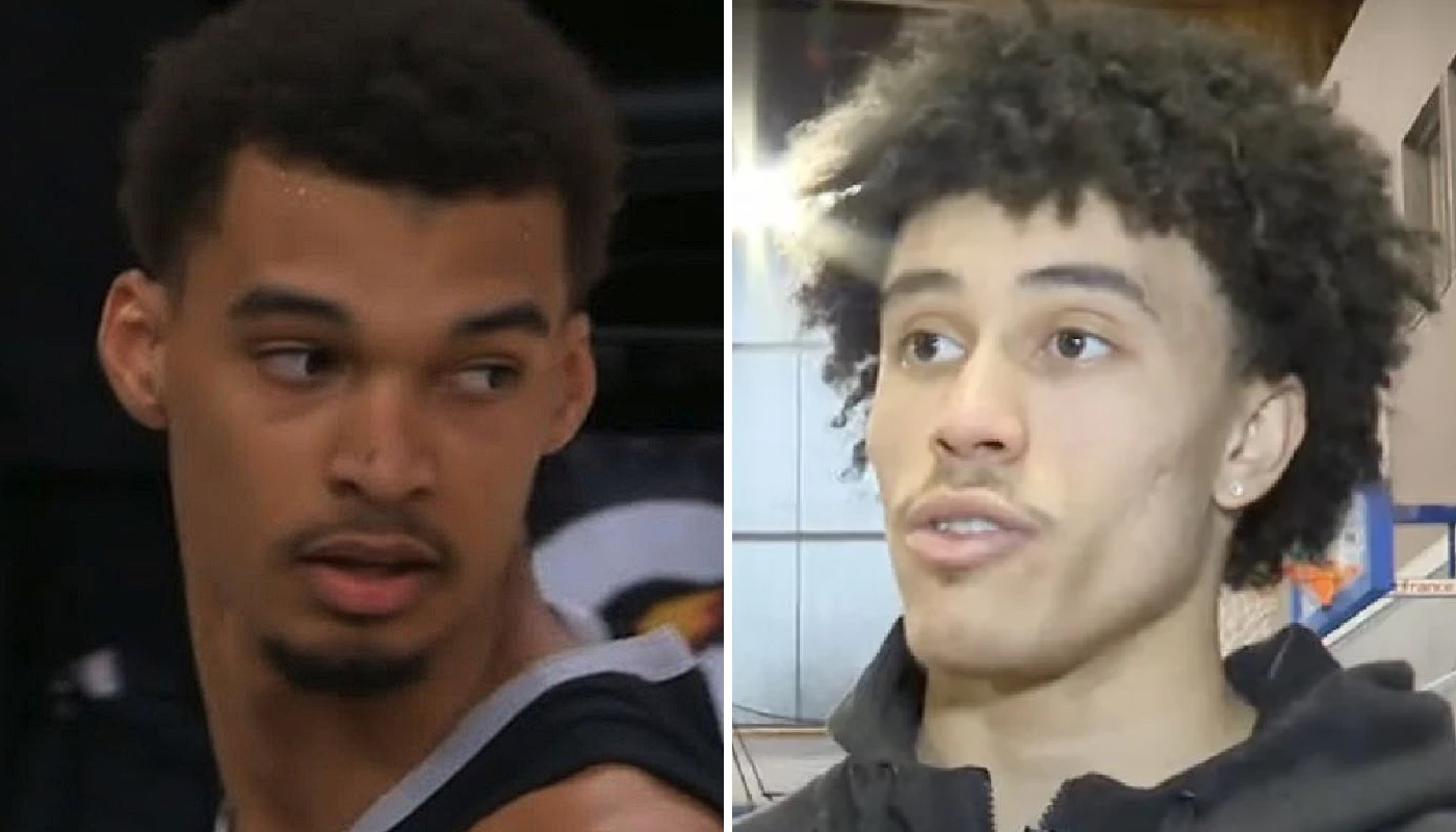 Le rookie des San Antonio Spurs Victor Wembanyama (gauche) et le jeune prospect français Nolan Traoré (droite)