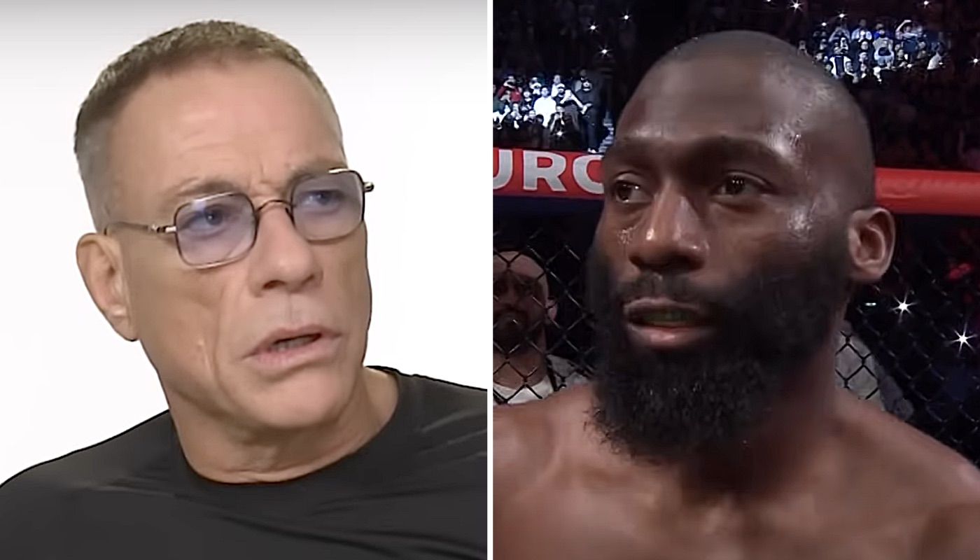 La légende du cinéma d'action Jean-Claude Van Damme (gauche) et le combattant français du PFL Cédric Doumbé (droite)