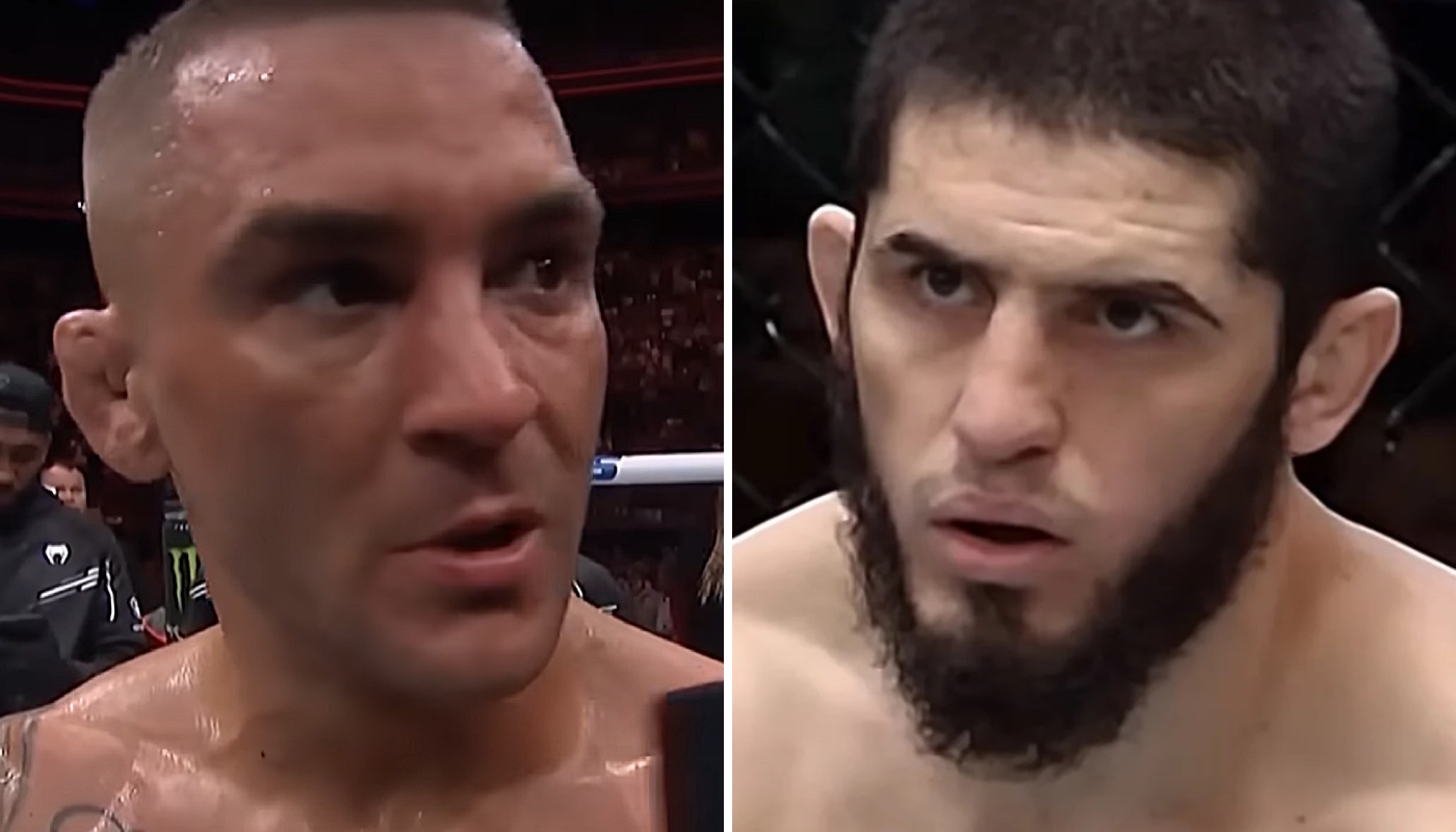 Les combattants UFC Dustin Poirier (gauche) et Islam Makhachev (droite)