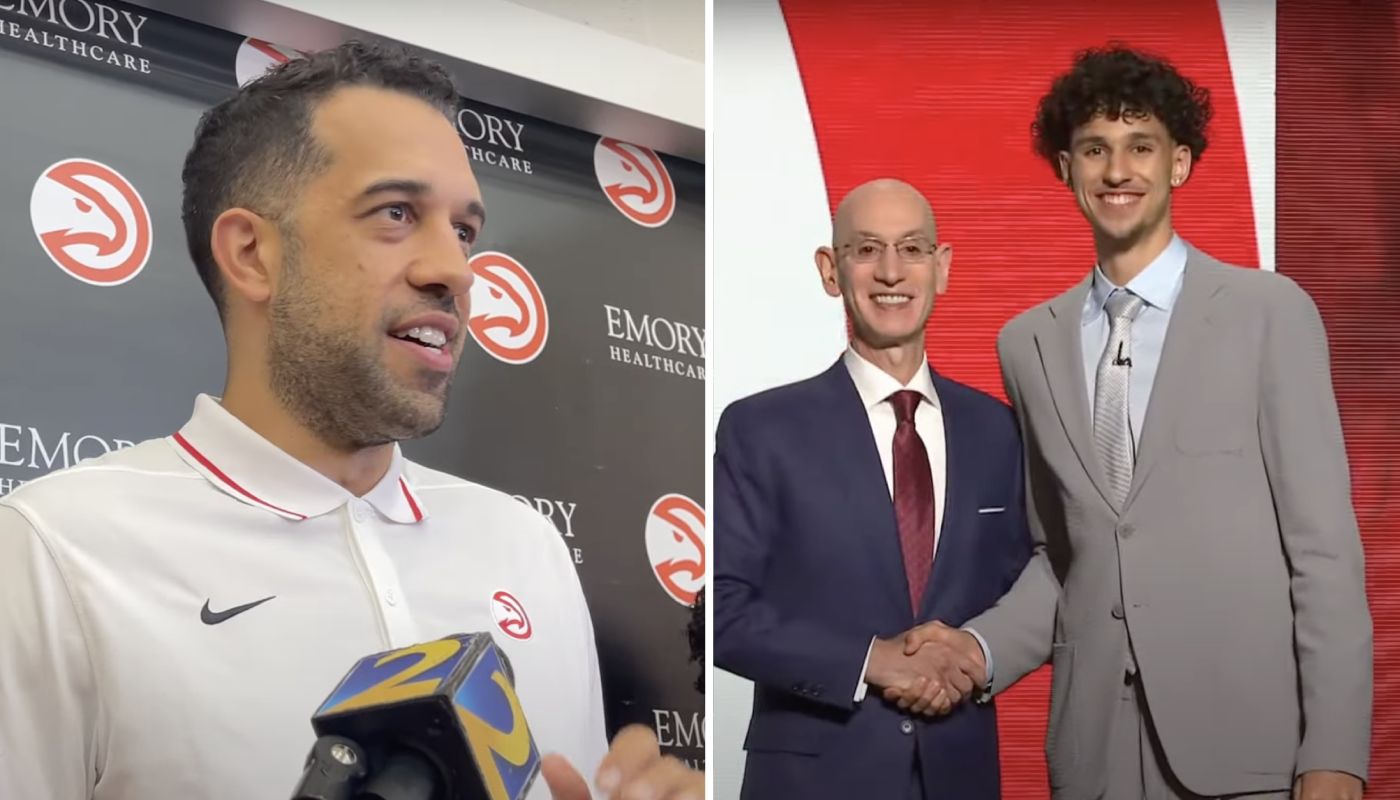 Landry Fields, GM des Hawks, et Zaccharie Risacher, 1er choix de la Draft 2024