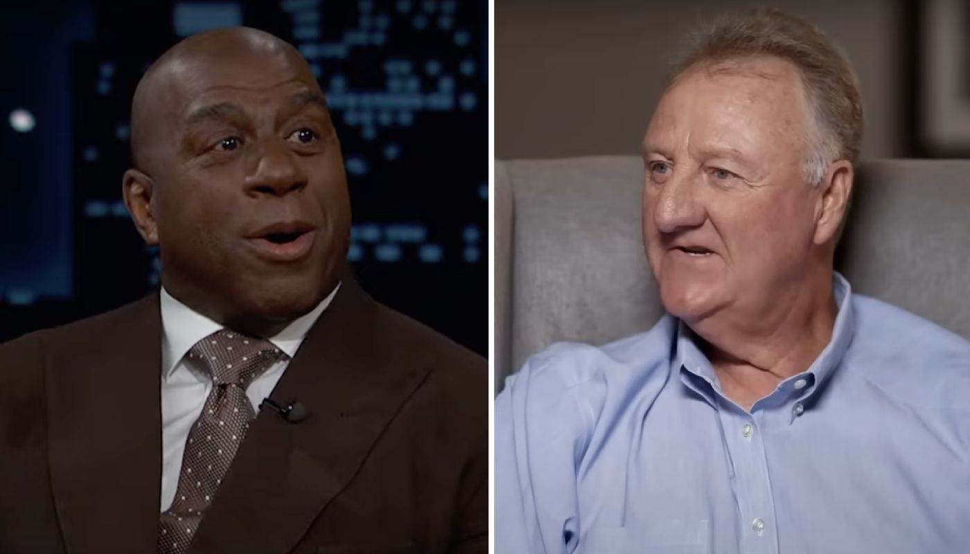 Les deux légendes NBA des Lakers et des Celtics, Magic Johnson et Larry Bird