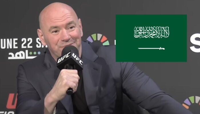 Dana White, patron de l'UFC, avec le drapeau de l'Arabie saoudite