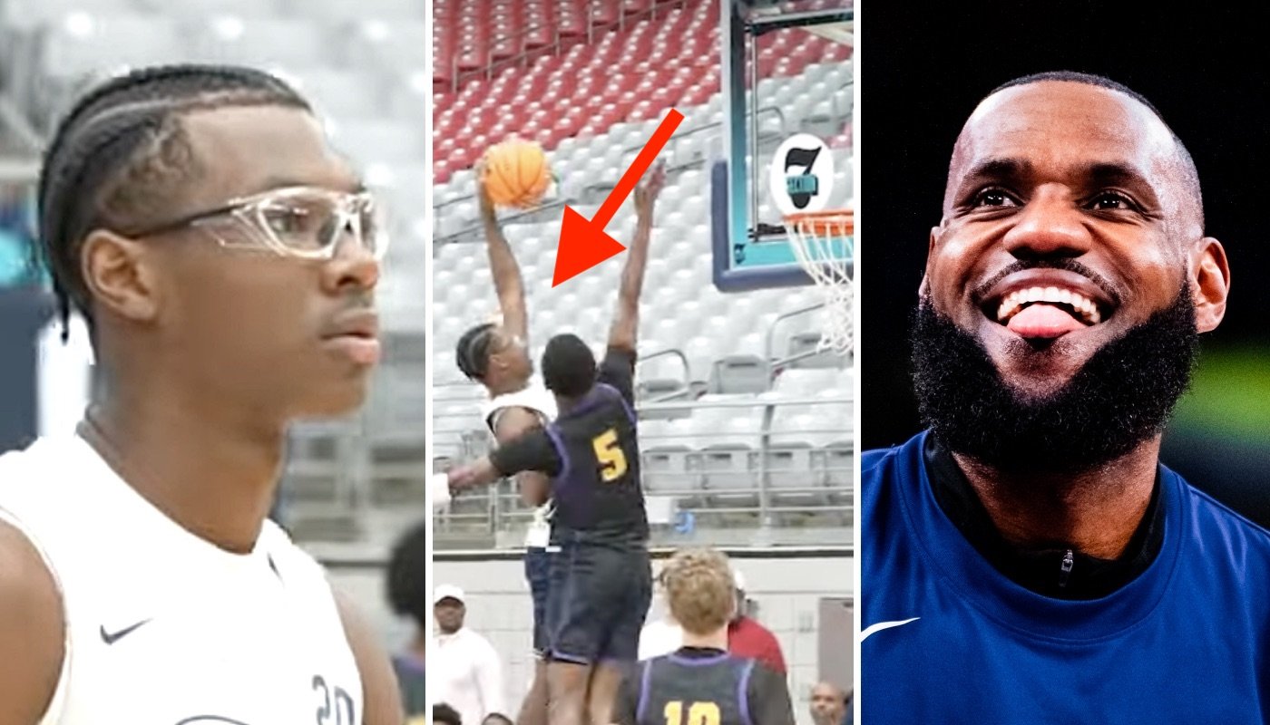 Le superstar NBA LeBron James (droite) a réagi au poster viral de son fils cadet, Bryce (gauche)