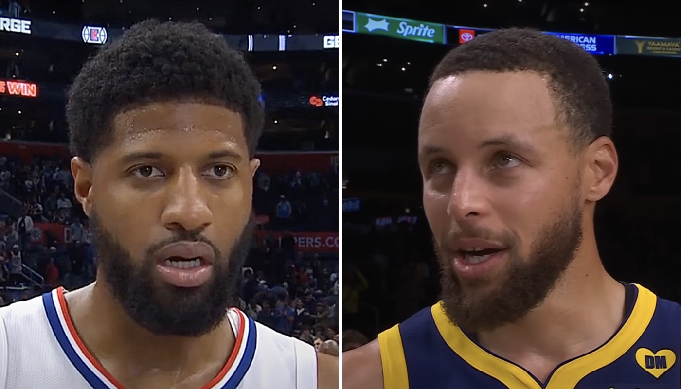 Les stars NBA Paul George (gauche) et Stephen Curry (droite)